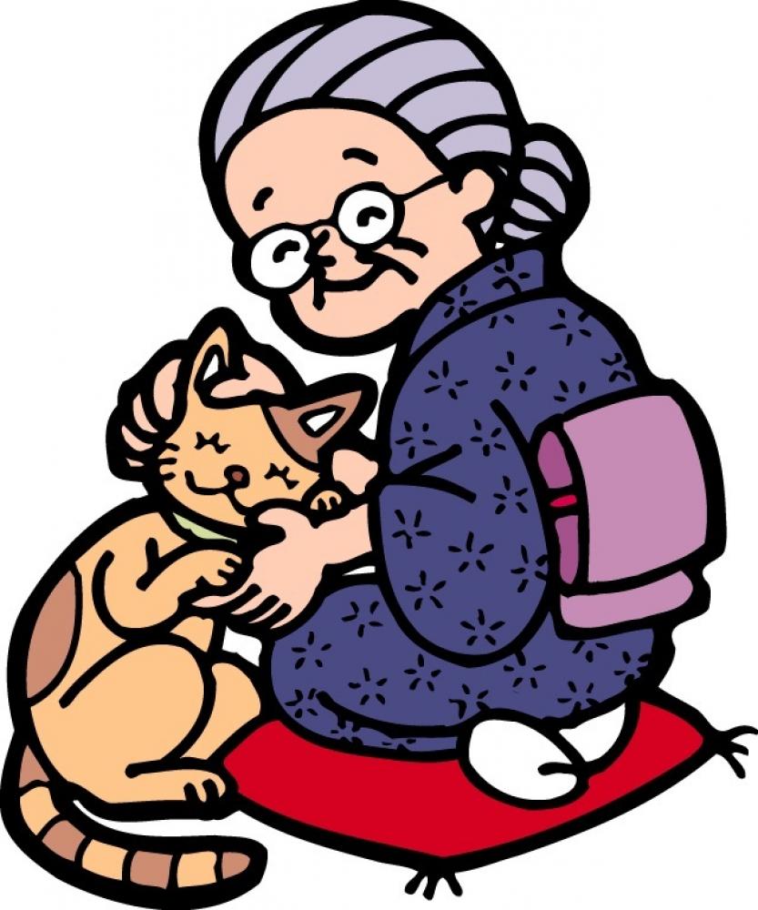 ねことおばあちゃんのイラストです。